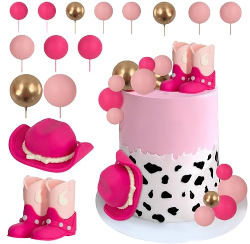 Cowboy Tortendeko Geburtstag, Cowboy Hat Boot Cake Toppers, West Cowboy Geburtstagsdeko, Kuchen Dekoration Kugel, Tortendeko Kugeln Cake Topper, für Geburtstag, Babyparty, Hochzeit (Rosa)