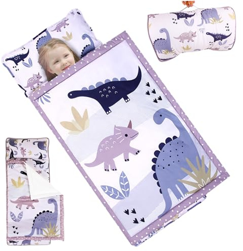 Mat de sieste pour tout-petit avec oreiller et couverture, sac de couchage anti-kick 49x20 sac en bas âge avec poignée, tapis sieste portables pour préscolaire, garderie..
