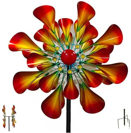 Hazomeu Windrad Garten 57cm Rotor-Durchmesser Windrad Garten Groß Blossom - Metall - Groß Windspiele Für Draußen Stehend für Den AußEnbereich,Terrasse