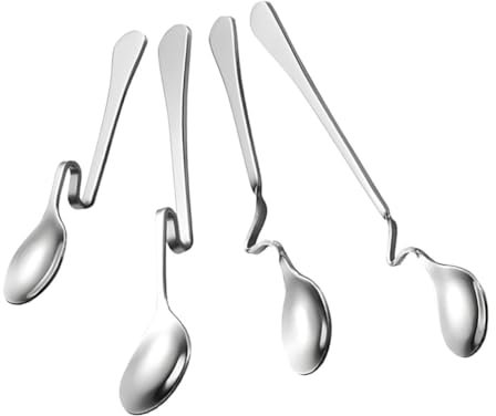 Homoyoyo 4pcs S-Shaped Curved Handle Stainless Steel Hangings Tea Spoon for Dessert Coffee Stirring Serving Spoon