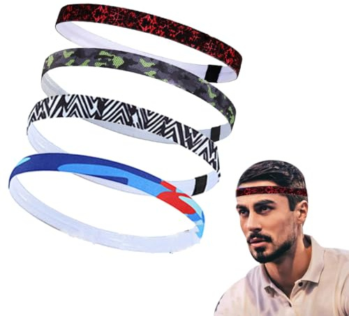 GHPKOTW Sport Haarband Set, 4 dünne rutschfeste Stirnbänder, elastisches Fitness Kopfband, hochwertiges Sportzubehör, perfekt für Yoga, Joggen, Training, Damen und Herren