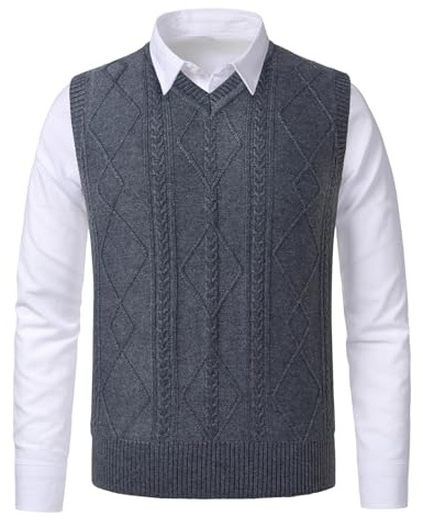 Beryielite Grueso Chaleco sin Mangas de Negocios de Lana Informal con Cuello en Jersey de Punto para Hombre