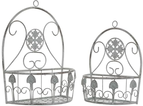 Moritz 2er Set Wand-Pflanzkörbe hellgrau Blumentopf Landhaus Vintage Deko | Wetterfest, zum Bepflanzen mit Blumen und Kräutern, rustikaler Stil für Balkon, Terrasse und Fensterbank, drinnen wie draußen