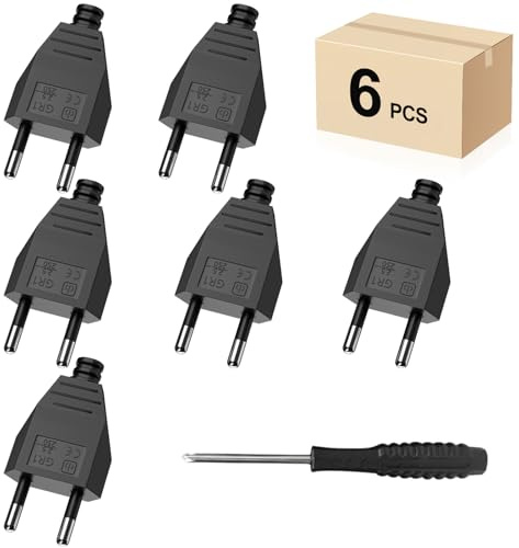 Eurostecker Flach, Euro Flachstecker, Stromstecker Flach (220V, 2.5A), Schwarz- 6 Stücke