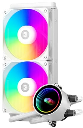 PCCOOLER Liquid CPU Cooler, 240mm AIO with Full Ceramic Bearing Pump, Dual 120mm ARGB PWM Fans, Aluminum Radiator, Hidden Daisy-Chain, Intel LGA1851/1700 & AMD AM5 Compatible (DA240 ARGB White)