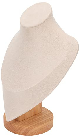 Ejoyous Halsbandsdisplayställ, Elegant Bysthållare för Träsmycken med Plyschtyg för hem- och Butiksdisplay (Beige)