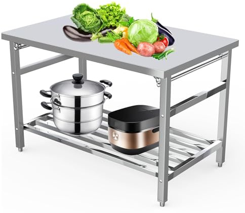 48 x 24 Stainless Steel Commercial Work Table, Heavy Duty Folding Stainless Steel Prep Table with Adjustable Undershelf for Restaurant, Kitchen, Food Service, Space-Saving, No Installation Required