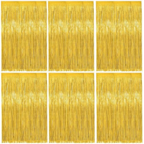 IBOPUXIU 6 Pezzi Tende Metalliche Dorata, 1m x 2m, Decorazioni Capodanno per Feste, Decorazioni di Compleanno, Matrimoni, Festival e Decorazioni di Palco