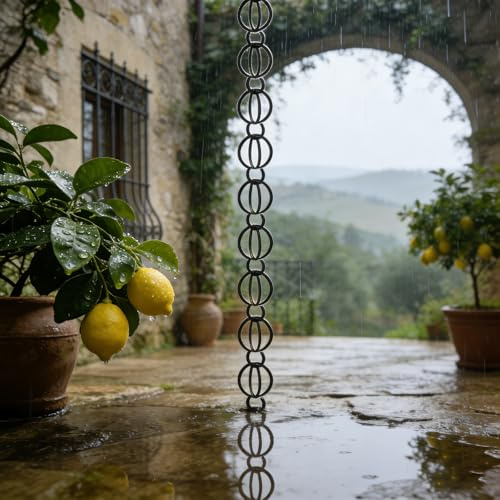 Wetsfgdg Catena per Pioggia Esterna, Adattatore per Grondaie in Alluminio Nero,per Il Recupero dell‘Acqua Piovana,per Villa, Casa Indipendente, Cortile 1.5m(5ft) Nero