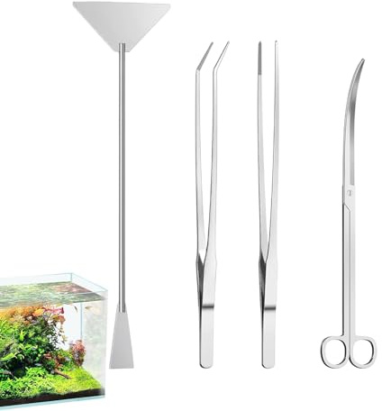 Set di attrezzi per acquario, pinzette lunghe in acciaio inox 4 in 1, set di attrezzi per la progettazione dell'acquario, per terrari, paesaggistica, acquario, acqua dolce salata, pulizia bacino