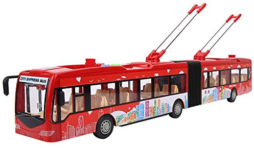 NBVGHPSRW Elektronisk buss leksak för barn, tröghetsutbildningsbuss med ljus och ljud, som spelar gammal musik och dikter, interaktiv dörr och stolpe för barn