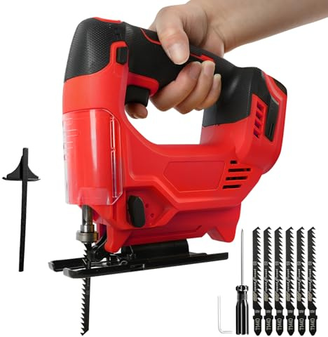 Cordless Jig Saw Compatible with Milwaukee m18, 420W 3500RPM Brushless Jigsaw Cut Off Tool 45° Beveled Cuts with 6 Blades for Straight Curve Circle Cutting (Red)