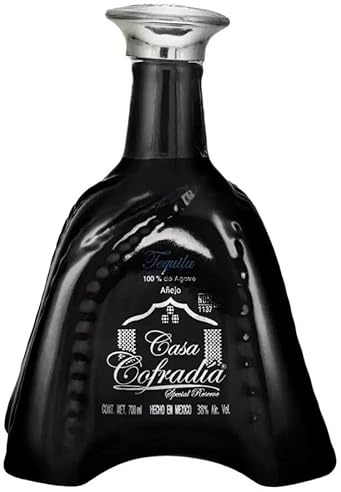 Tequila Añejo Special Reserve Casa Cofradia, 100% Agave Blu, Bottiglia in Ceramica Nera, 700 ml, 38% Vol