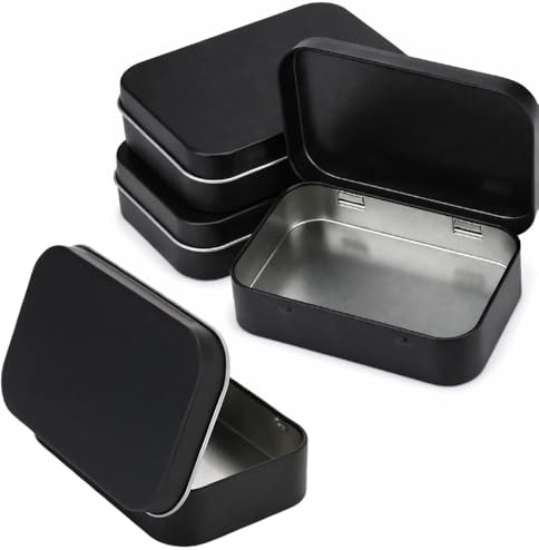 KeyLunacy 4 PCS Metal Tins Storage Boxes with Lids, 9.5X6cm Black Rectangular Storage Container Boxes, Mini Portable Boxes Storage Kit for DIY, Gift Cards,Candy,Earring,Coin,Small Items
