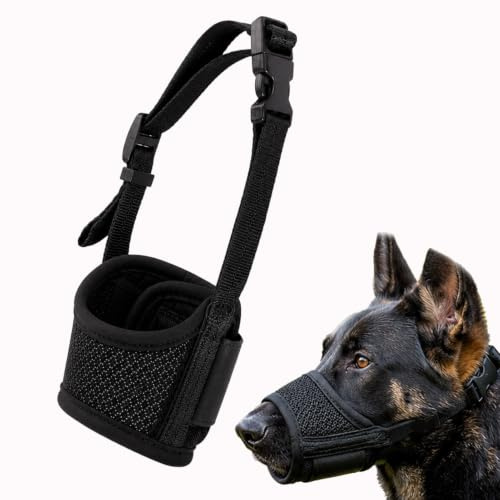 Verstellbarer Maulkorb Mittlere Hunde, Atmungsaktiver Netzmaulkorb für Kleine und Mittelgroße Hunde Weicher Beißkorb Verhindert Beißen und Kauen Ermöglicht Hecheln und Trinken (Schwarz)