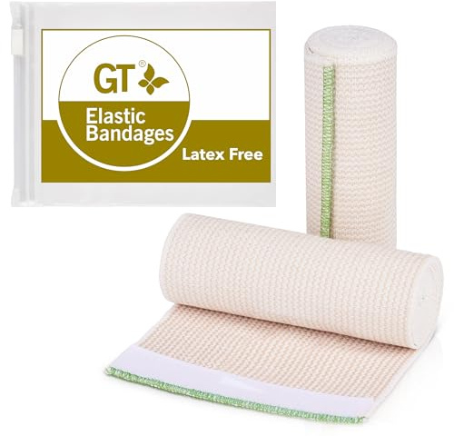 GT Premium Elastic Bandage Wrap (6 2 Pack) - Hook & Loop Fasteners at Both Ends - Latex Free Hypoallergenic Compression Roll - Reusable Bandages for Waist, Legs, Elbow & Knee Wrap