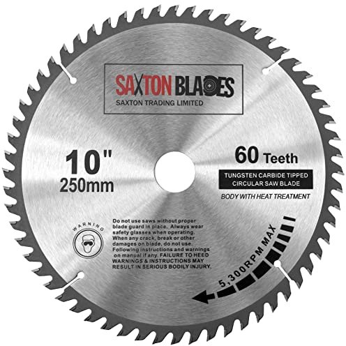 Saxton Lama da legno per sega circolare, 250 x 30 mm, con 60 denti per Bosch, Makita e altri, si adatta anche a seghe da 255 mm