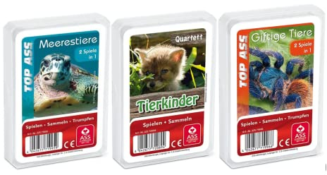 AssAltenburger 3-er Set Quartettspiele Tierwelt bestehend aus 1. Giftige Tiere - 2. Meerestiere - 3. Tierkinder (Tier Kinder) -