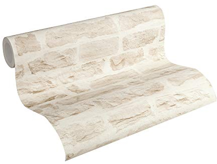 A.S. Création Carta Da Parati Mattoni Elements Carta da parati tessuto non tessuto 10.05 m x 0.53 m Beige Crema Prodotto in Germania 355803 35580-3