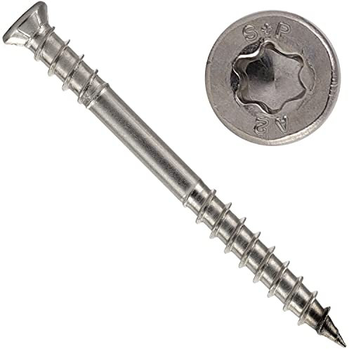 OPIOL QUALITY® Terrassenbauschrauben Torx TX 5,3x40 mm aus Edelstahl V2A (100 Stück) mit Schneidkerbe Terrassenschrauben Holzschraube Senkkopf Innensechsrund