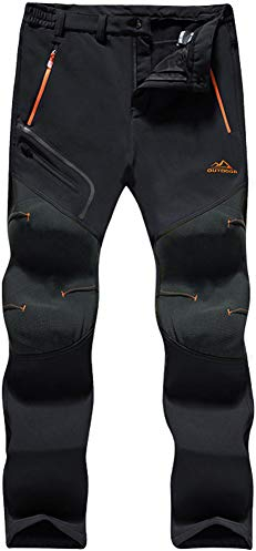 TACVASEN Winter Trousers - Men's Softshell, Fleece, Waterproof, Thermal, Windproof, Zip Pockets, Thick - Black, 30