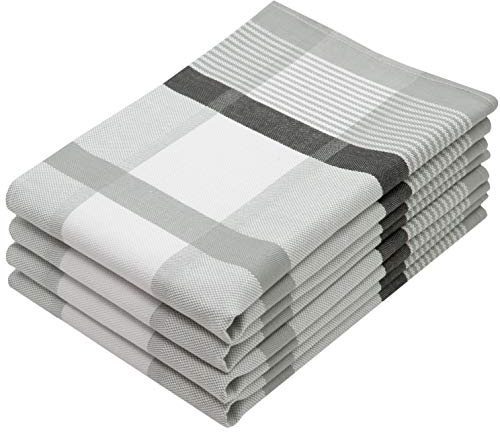 ZOLLNER 4er Set Geschirrtücher Baumwolle in 50x70 cm - saugstarke und robuste Küchentücher - waschbar bis 60°C – in grau kariert - Gastronomiequalität - Oeko Tex® Zertifiziert