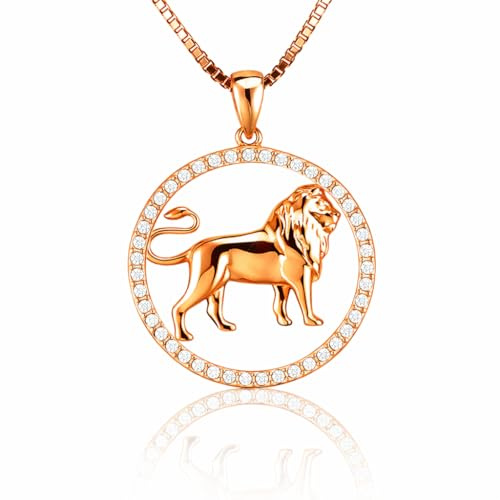 Elegante Damen Halskette Sternzeichen LÖWE Kette Roségold plattiert glänzenden Kristallen aus der Kollektion SHINE inkl. einer edlen PAVEL’S Schmuckbox