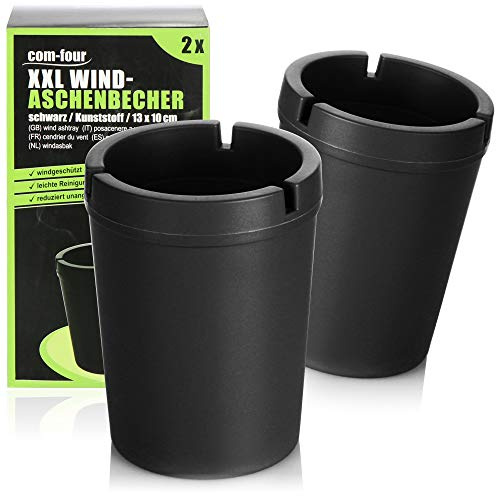 com-four® 2x XXL Aschenbecher für draußen - Windaschenbecher - Sturmaschenbecher mit Deckel - Autoaschenbecher, Ø 10 cm (schwarz)