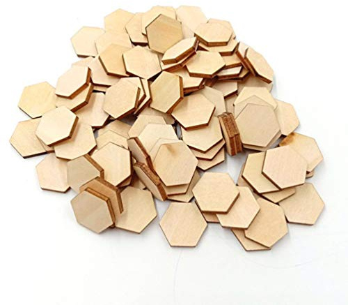 Milisten Beech Wooden Hexagon Pieces 100Pc 0.98 Inch Mini Honeycomb Shape Wood Slices for DIY Crafts Wedding Birthday Christmas Decorations