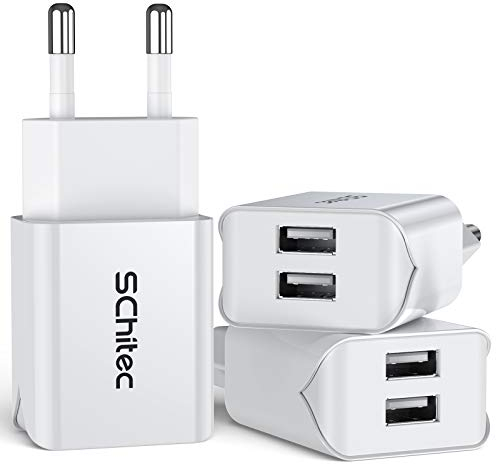SCHITEC USB Ladegerät Netzteil Stecker, 3Pack 2 Port 5V / 2.1A USB Netzstecker Ladeadapter Handy Ladestecker kompatible mit iPhone 11 X 8 7 Samsung Galaxy S10 S9 S8 Huawei LG Tablet und mehr (Weiß)