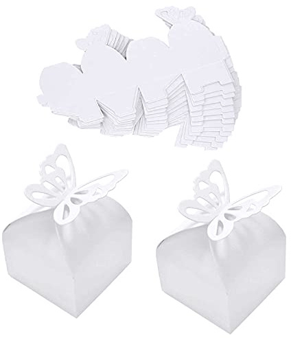 Schmetterling Hochzeit Geschenkbox, 50 Stück Süßigkeiten Schachtel Hochzeit, Geschenkbox aus Pappe, Gastgeschenk Box Kommunion, für Tragen Süßigkeit, Bonbons, Schokolade, Schmuck Und Kleines Geschenk