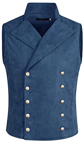 Allthemen Gilet pour hommes en daim col montant à double boutonnage Gilet pour hommes Slim Fit Costume Gilet Business Soiré Bleu Marine M