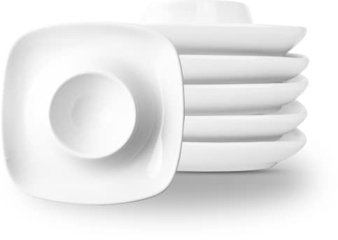 Cookery® Eierbecher (6 Stk.) aus Porzellan | Handgefertigt | weiß | moderne Quadratische-Form mit abgerundeten Ecken und Ablage | Eierhalter Set | Ostern