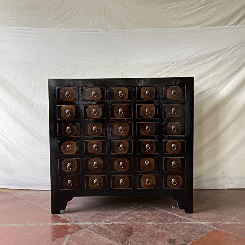 Kunibert Antiker Apothekerschrank Apothekerkommode Büroschrank Apotheke Schrank Sideboard Kommode Kommodenschrank Sideboardschrank mit 30 Schubladen Breite105xHöhe100cm Farbe schwarz