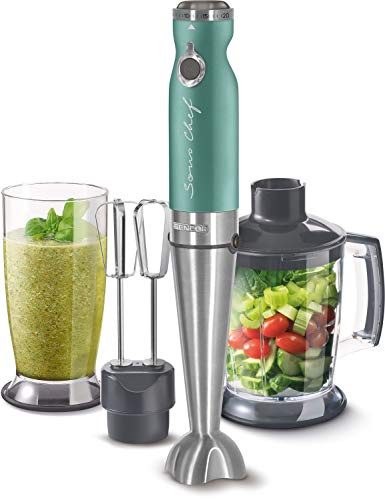 Sencor minipimer immersione SHB 5601, frullatore 4 in 1, frullatore elettrico con bicchiere da 800ml, tritatutto elettrico, fruste elettriche, potenza da 1200w, 20 velocità (Green)
