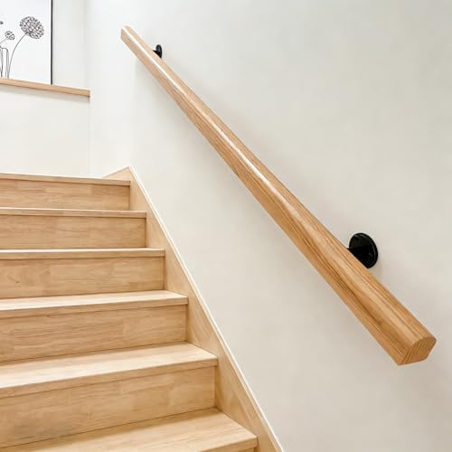 Pasamanos De Madera Para Escaleras, Barandilla De Escalera Interior Antideslizante De 50-600 Cm, Barandilla De Escalera Para Lofts De Jardín De Casa Montada En La Pared Con Soporte De Metal