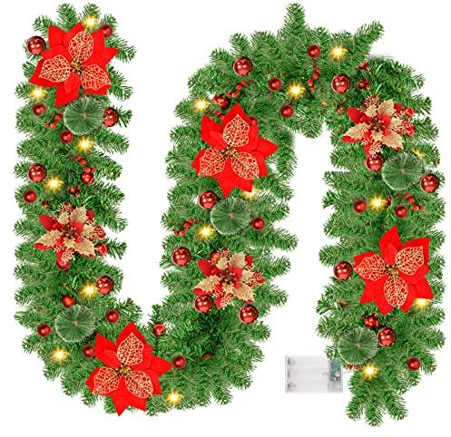Ghirlanda Natalizia,270cm/8.85ft Ghirlanda Natalizia Con Luci,Ghirlanda Di Pinoaddobbi Natalizi Ghirlande,Ghirlanda Di Pino,Natale Decorazioni Casa