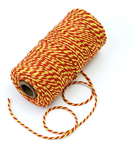 Rollo de 100 metros de cordón de 12hilos de algodón combinado rojo y amarillo