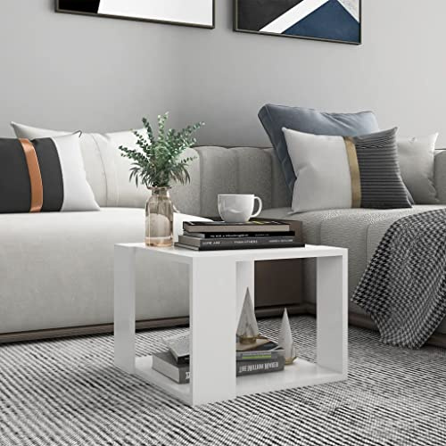 WIFESE Couchtisch 40x40x30 cm Beistelltisch Holz Modernes Design Wohnzimmertisch Kleiner Tisch Wohnzimmer Quadratisch Coffee Table Robust Haltbarkeit Weiß Holzwerkstoff Metall
