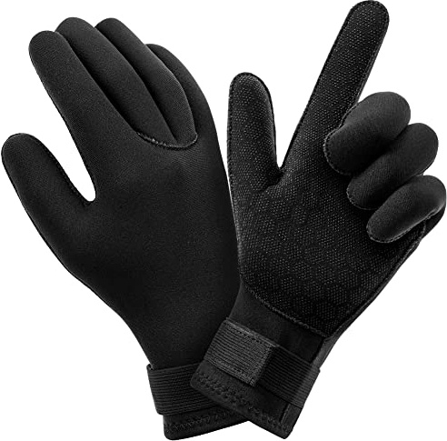 AUAUY Guanti in Neoprene Elastico, 3mm Guanti da Muta Termica, Guanti da Immersione con Polso Elastico e Particelle Antiscivolo, per Immersioni Snorkeling Surf Pagaia Kayak Nuoto (A-XL)