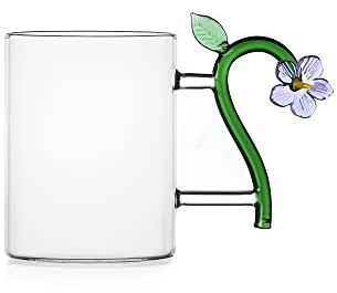 Ichendorf Milano Mug, fleur lilas, collection botanique, 45 cl, verre borosilicate, fait à la main