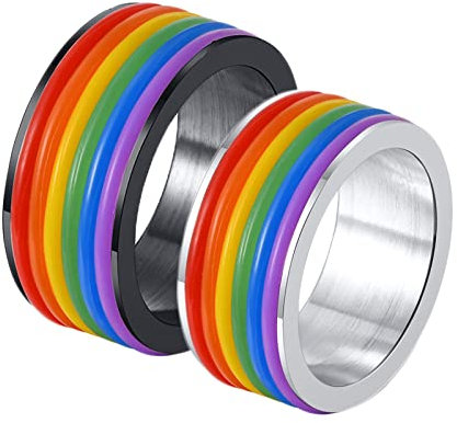 BCughia Freundschaftsringe Beste Freundinnen, Partnerringe Edelstahl Set 9 mm LGBT Ring mit Silikonkreis Damengröße 52(16.6), Herrengröße 65(20.7)