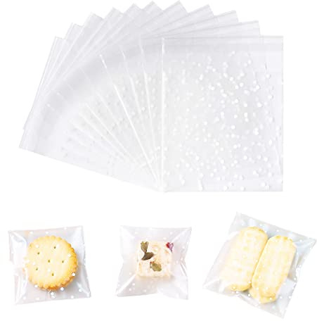 200 Stück Cellophantüten Klar, Selbstklebend Klein Plätzchentüten Süßigkeiten Tüten Kleine Plastiktüten für Bäckerei, Kekse, Süßigkeiten, Geschenk (7 x 7+3 cm)