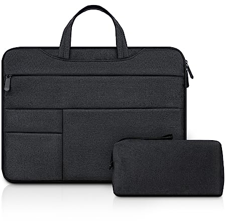 jooeer 14 Inch Laptop Sleeve Case for Chromebook Notebook 14, Slim Waterproof Computer Carrying Bag Protective Padded Cover with Handle Multiple Pocket Accessories Pouch for Women Men, Black