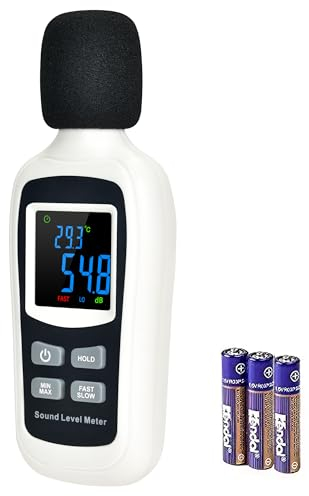 Decibel Meter,Digital Sound Level Meter Portable SPL Meter,35dB to 135dB Temperature Function,Noise Meter with A-Weighted [MAX/MIN Fast/Slow Data Hold], Use for Home, Noisy Neighbor, Factory