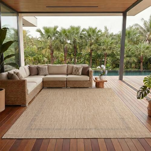 Carpettex Teppich Tapis d'extérieur uni résistant aux intempéries, idéal pour Les terrasses, Les balcons, Les Jardins et Les Cuisines, Couleur: Beige, Taille: 60 x 100 cm