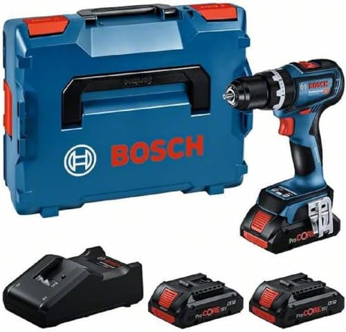 Bosch Professional 18V System Akku Schlagbohrmaschine GSB 18V-90 C (2.100 min⁻¹, bürstenloser Motor, inkl. 3x 4.0Ah ProCORE Akku, Schnellladegerät GAL 18V-40, L-BOXX)