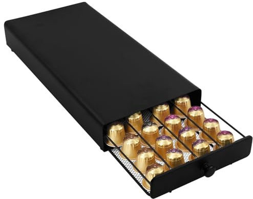 Volumoon Cassetto Porta Capsule Caffè, Portacialde da Caffè Compatibile con Nespresso 40 Capsule, Portacapsule Metallo, Cassetto Organizer per Macchina da Caffè, 37.5 x 17.5 x 5 cm