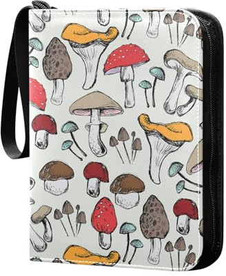 Pilzmuster Sammelkartenalbum 4 Taschen Kartenordner 50 Seiten 400 Karten PU Reißverschluss Kartenbinder Aufbewahrungshalter für Sportspielkarte