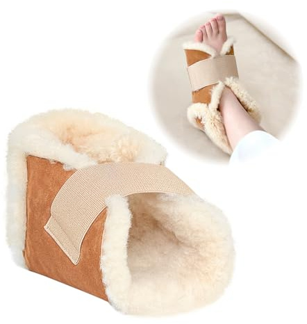 Mybow Protège-talon en peau de mouton pour escarres de lit – Chaussons en laine d'agneau pour escarres, soulagement de la douleur au talon et récupération post-opératoire, rembourrage réglable et